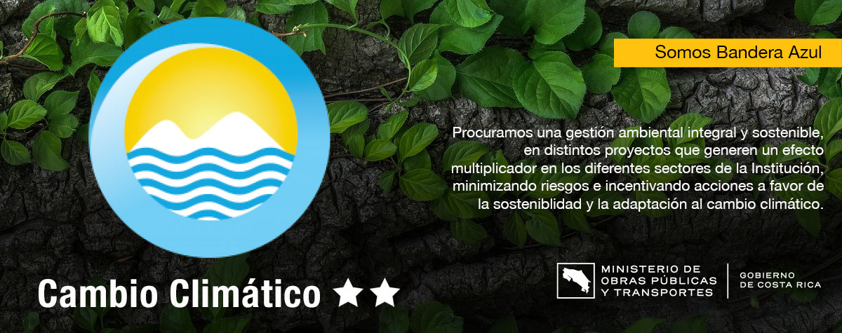 Escudo de Bandera Azul por el cambio climático. Procuramos una gestión ambiental integral y sostenible, en distintos proyectos que generen un efecto multiplicador en los diferentes sectores de la Institución, minimizando riesgos e incentivando acciones a favor de la sosteniblidad y la adaptación al cambio climático.   