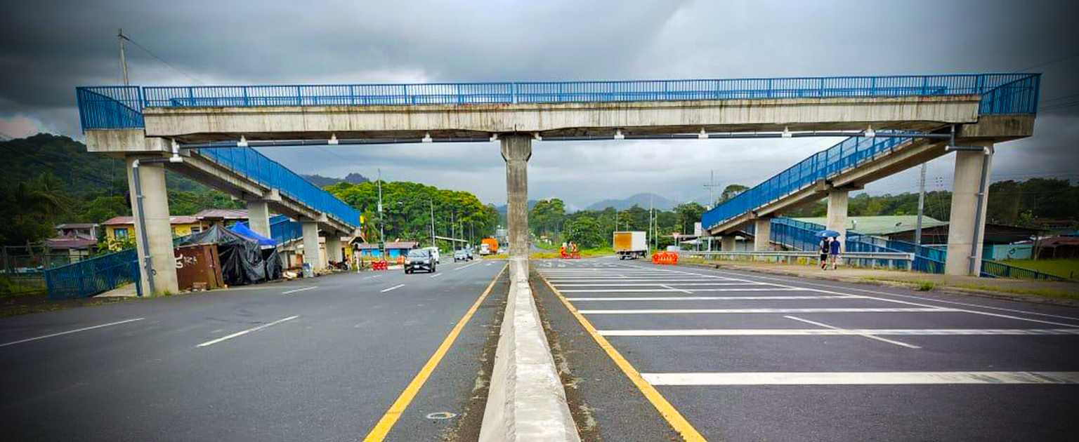 Fotografía que muestra un puente peatonal construido sobre la RN 32