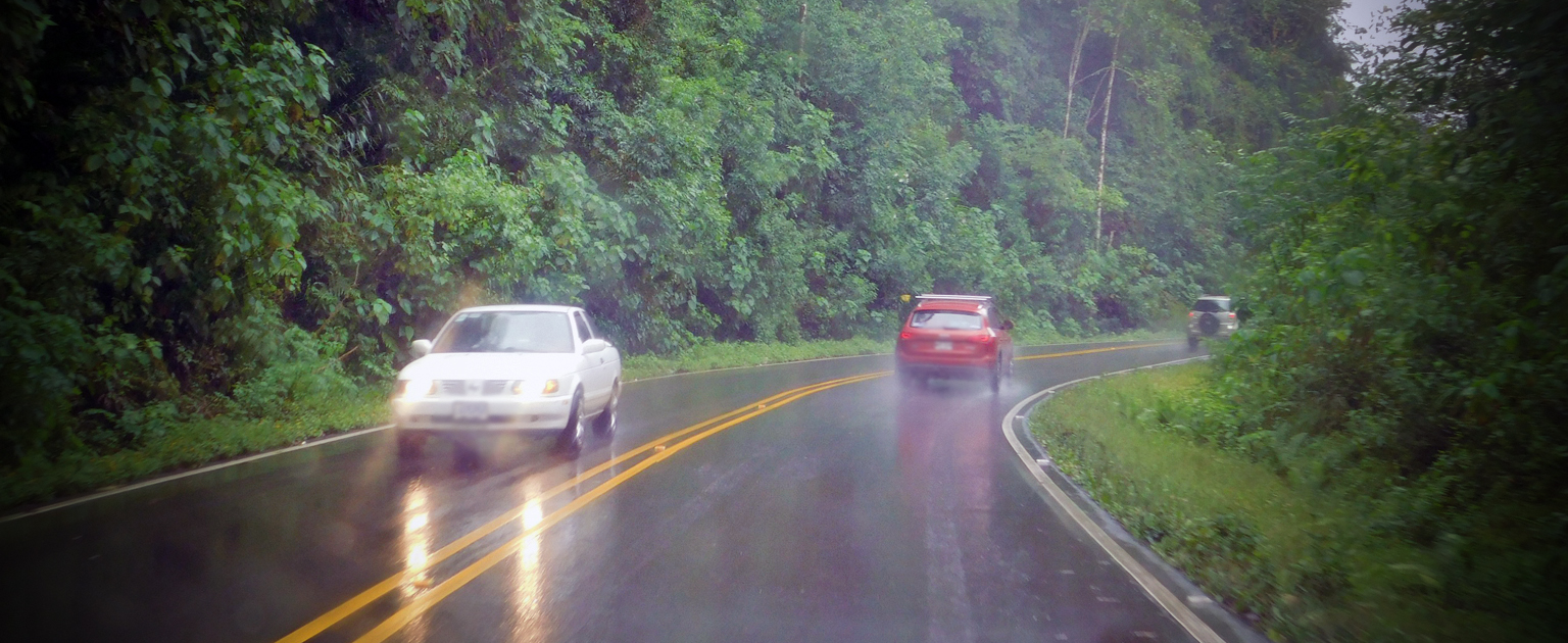 vehículos en carretera mientras llueve