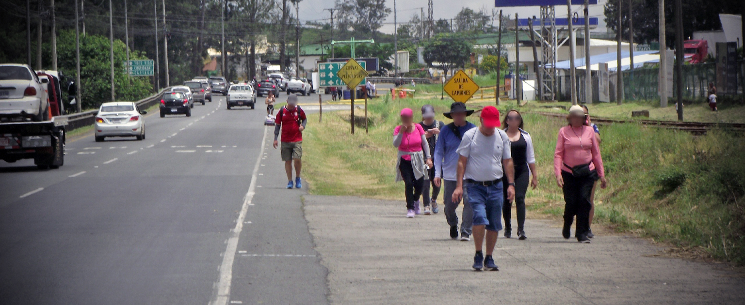 Foto de romeros caminando hacia la Basílica de los Ángeles 
