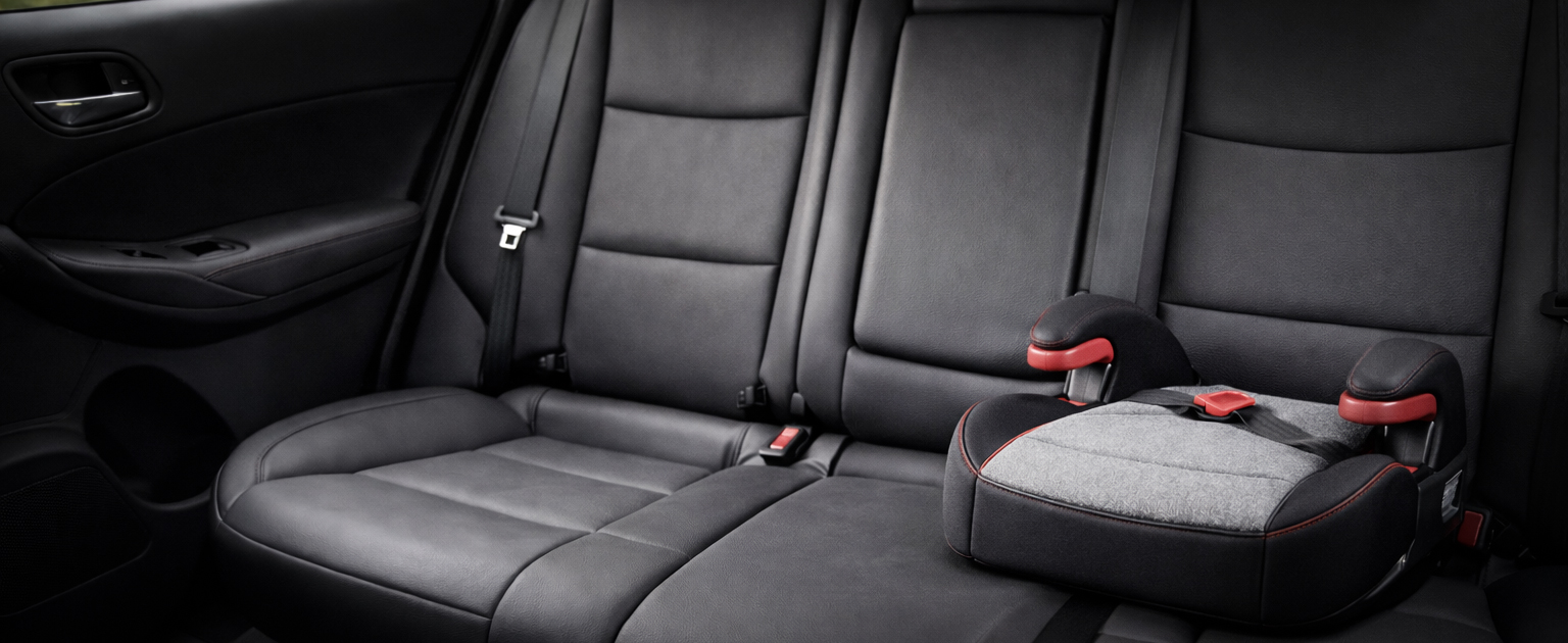 Fotografía generada por ia que muestra un booster sobre los asientos traseros de un auto