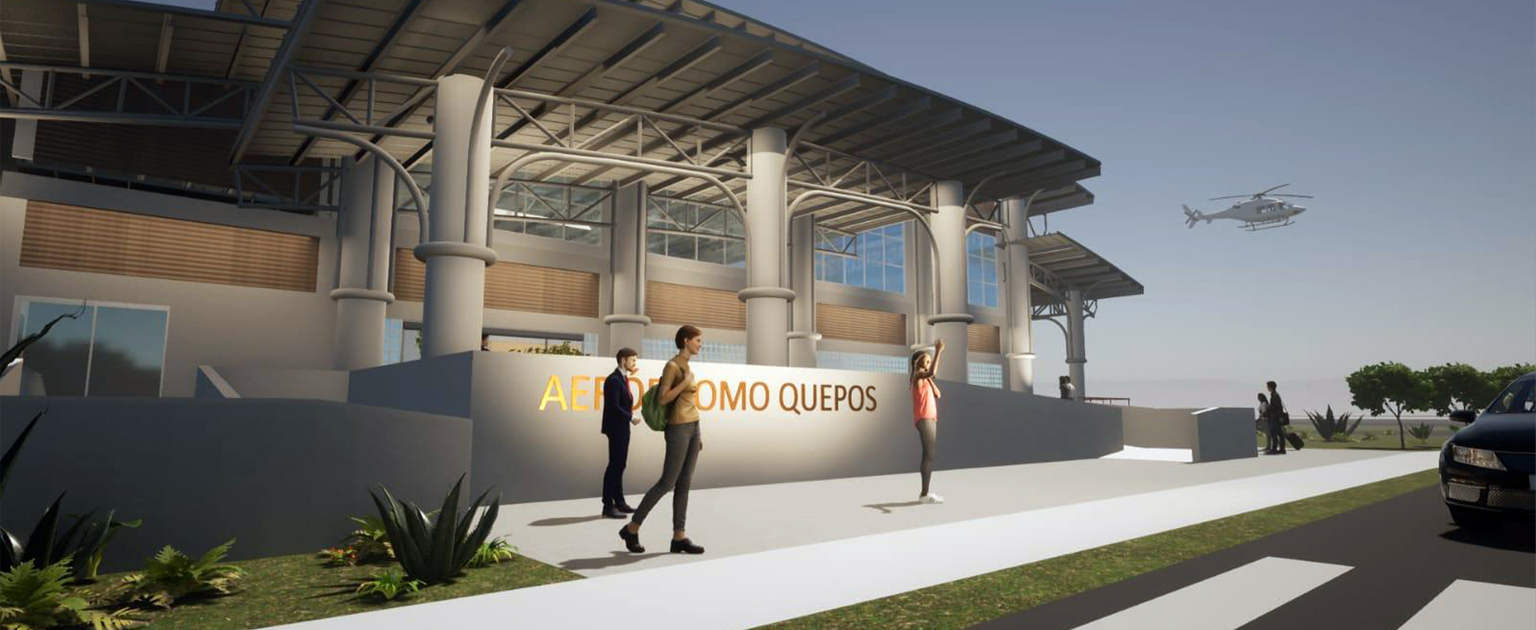 Imagen representativa de cómo luciría el la terminal de pasajeros que se construirá en el aeródromo de quepos